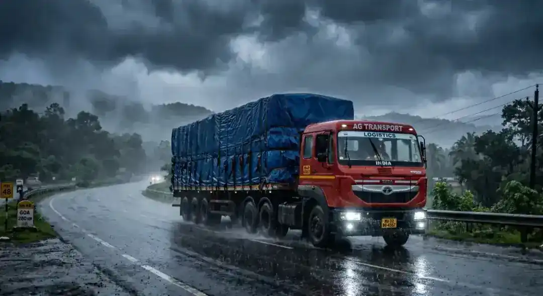 AG Transport heavy 32-ft multi-axle container truck fleet moving on Rajasthan highway