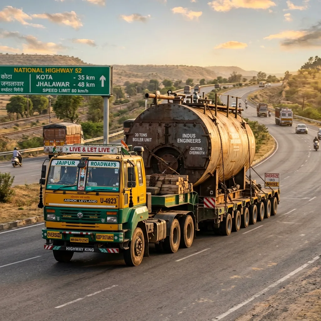 Over dimensional cargo transport rajasthan heavy boiler on multi axle trailer
