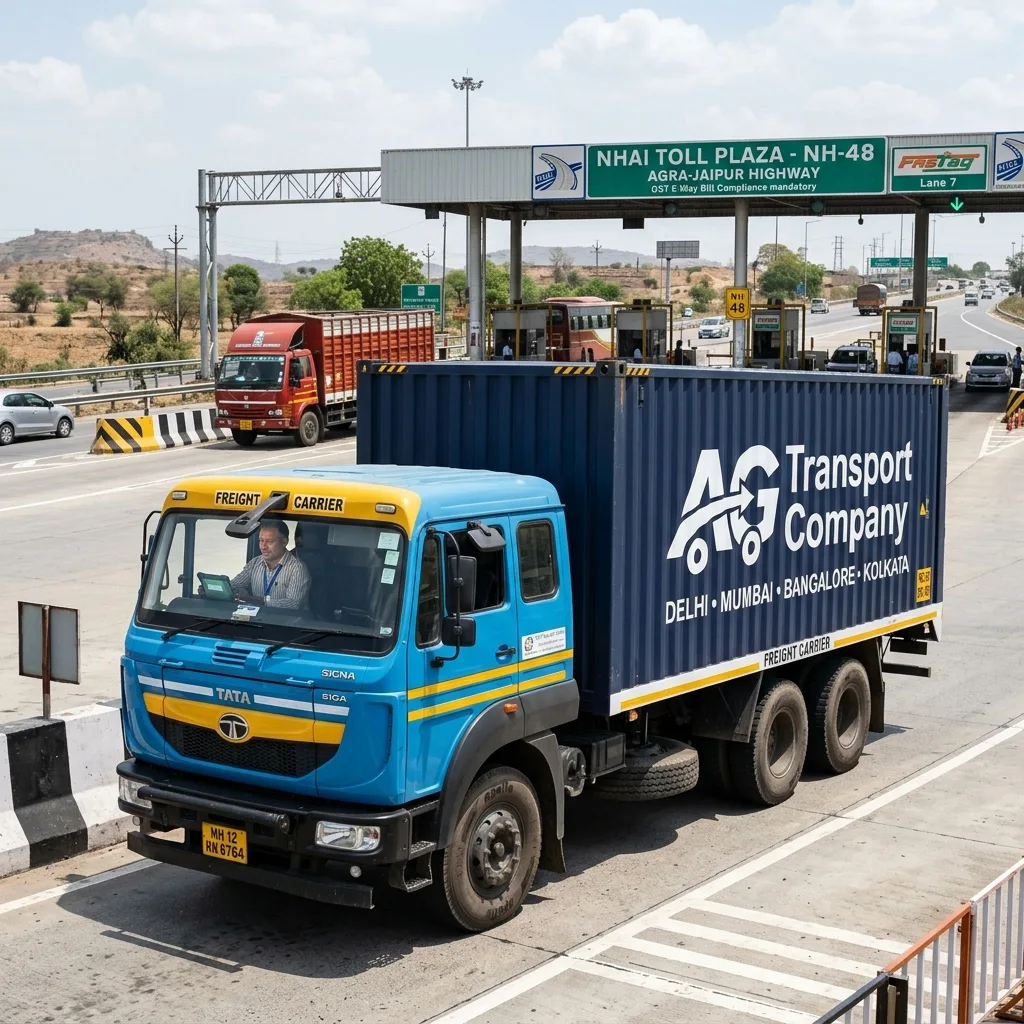 GST E-Way bill validity calculator and container truck on Indian national highway