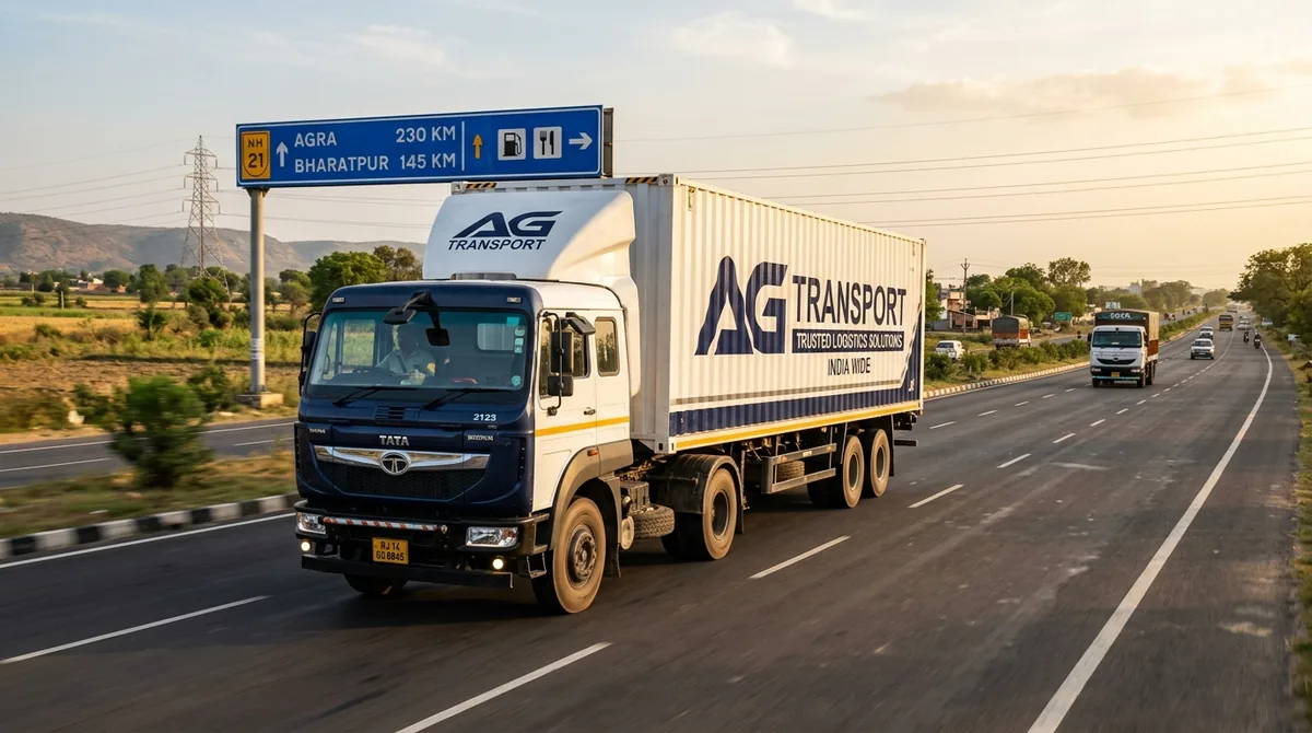 Jaipur to Agra FTL freight transport Tata Signa 32ft container truck on NH-21 highway