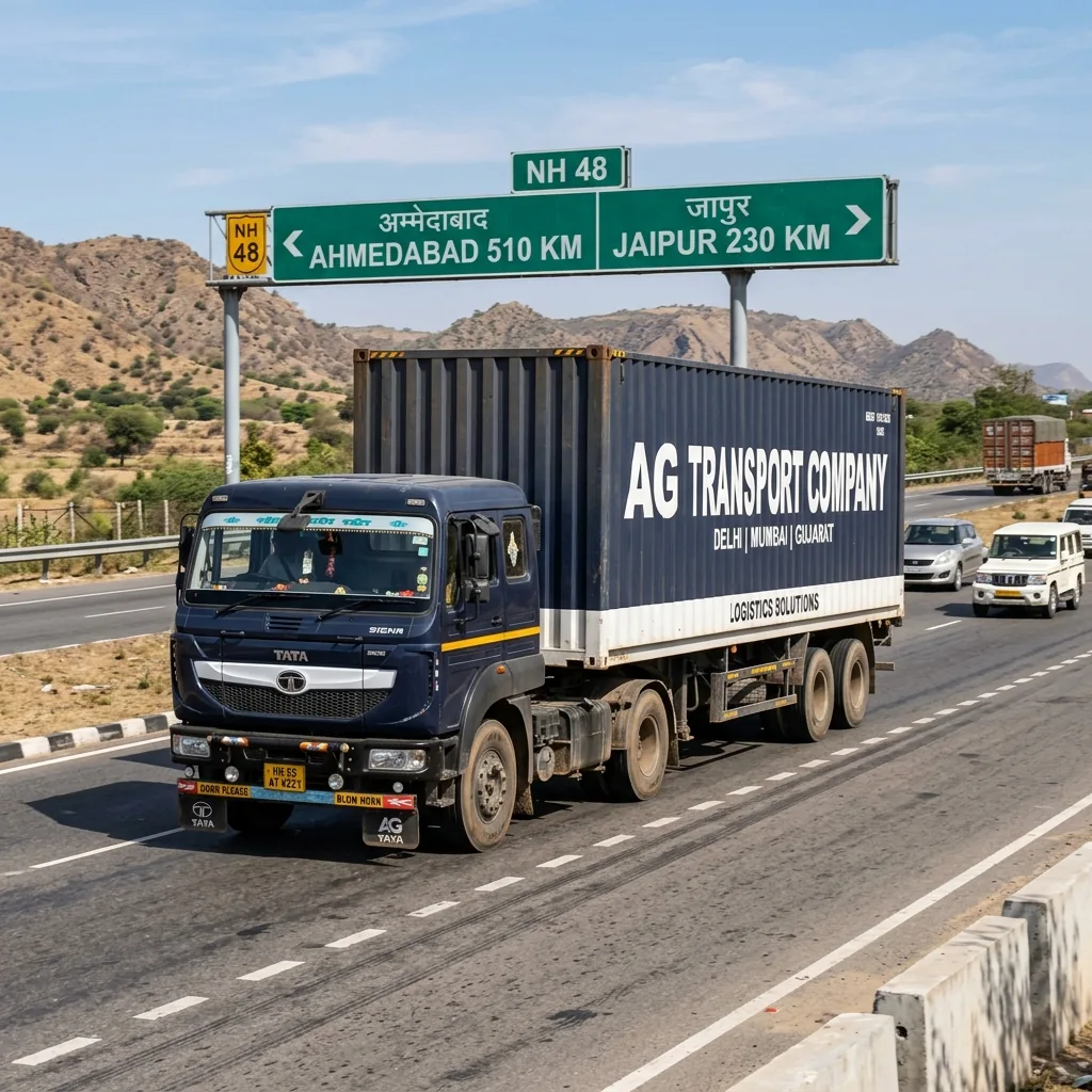Jaipur to Ahmedabad full truckload freight container truck on NH 48 highway