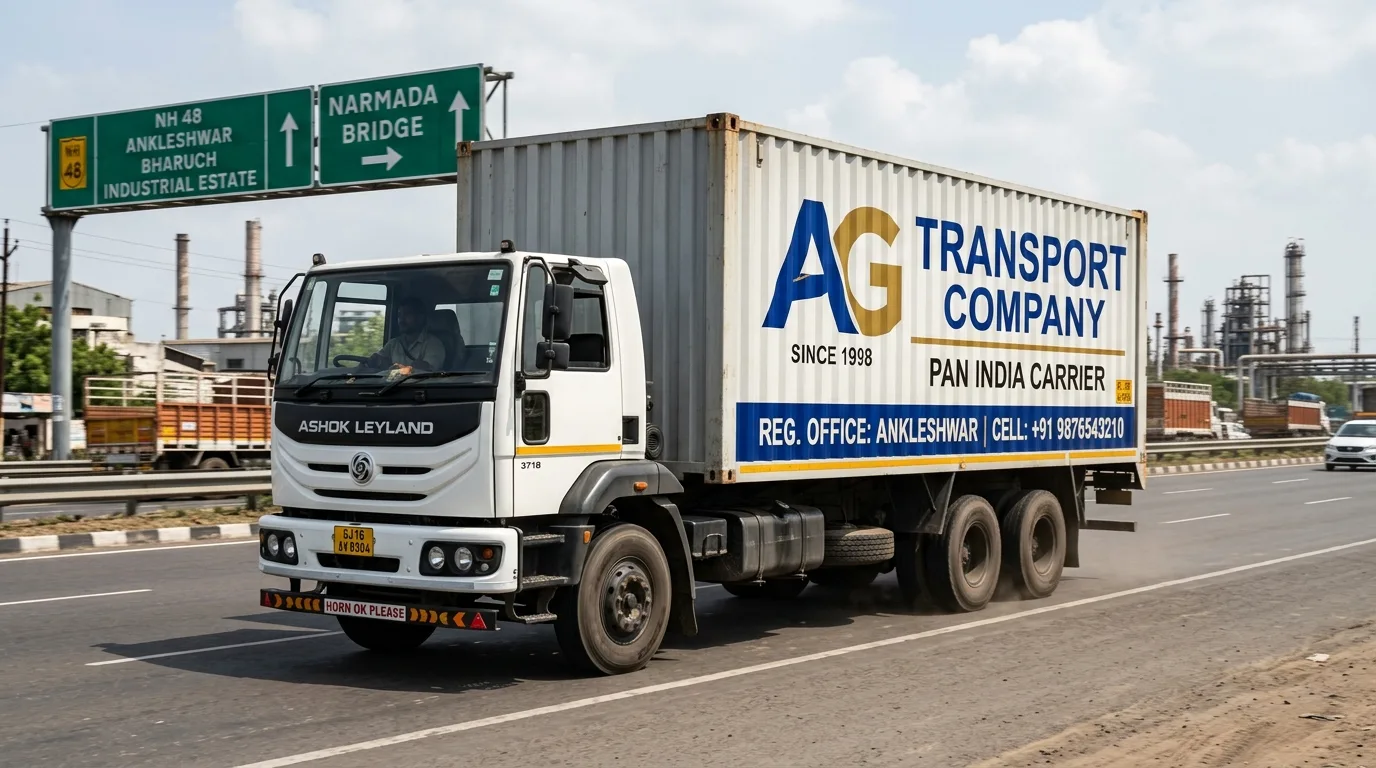 Jaipur to Ankleshwar FTL freight transport 32-ft sealed container truck on NH-48 chemical industrial corridor