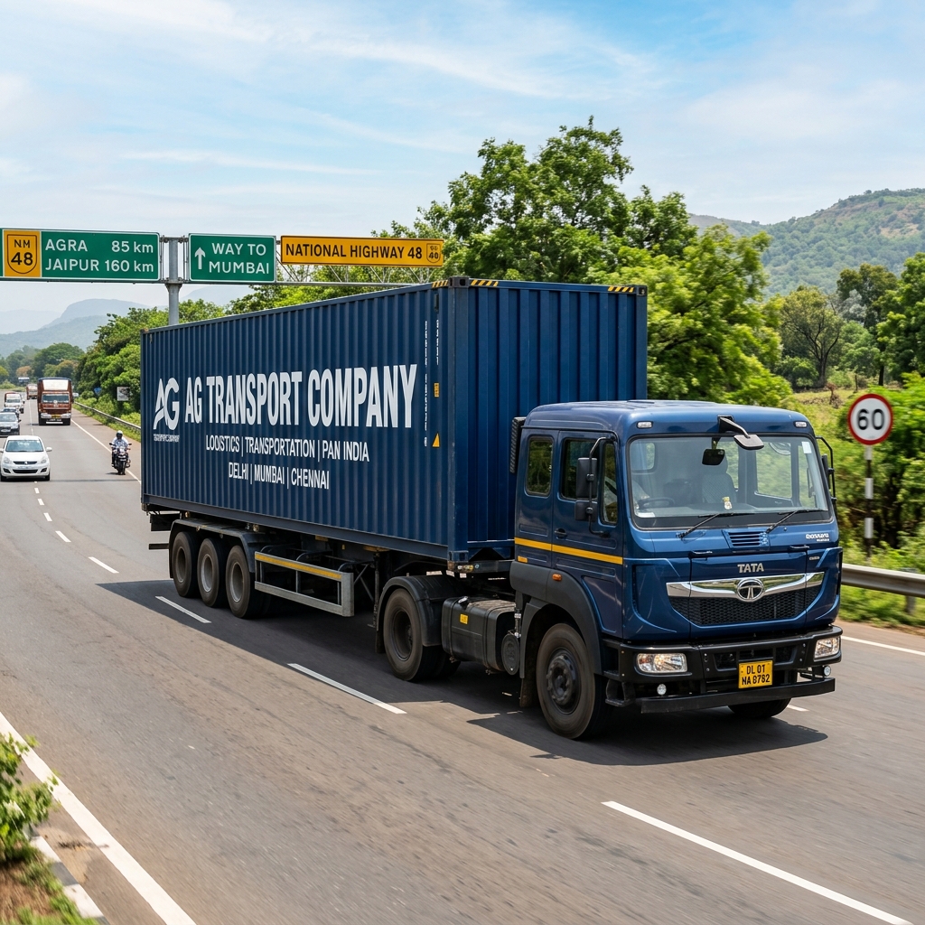 Jaipur to Bengaluru FTL transport multi axle container truck on NH 48 highway
