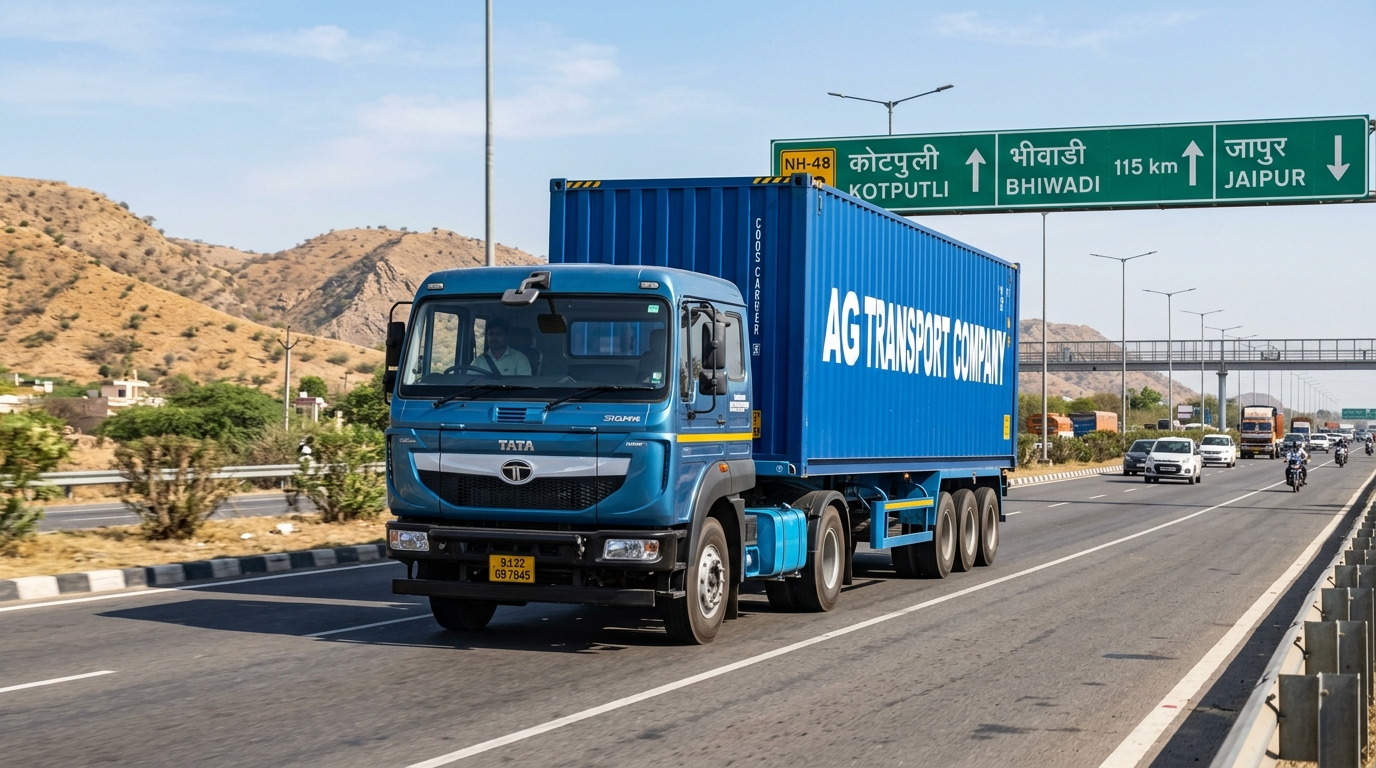 Jaipur to Bhiwadi FTL transport 32 ft container truck on NH-48 highway