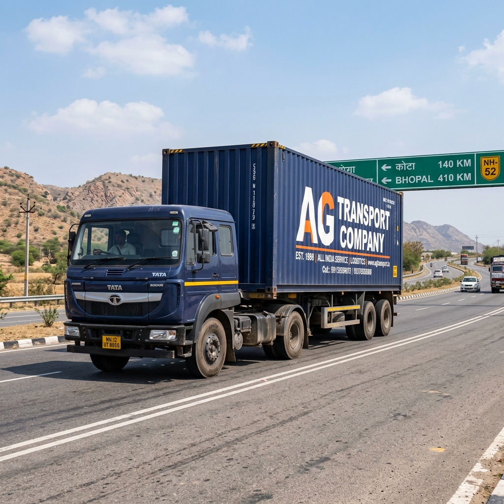 Jaipur to Bhopal FTL transport multi axle container truck on NH 52 highway