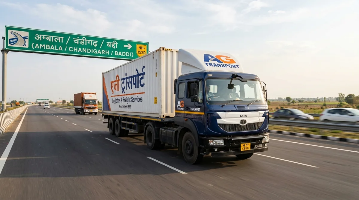 Jaipur to Chandigarh FTL freight transport commercial container truck on NH-152D Trans-Haryana expressway