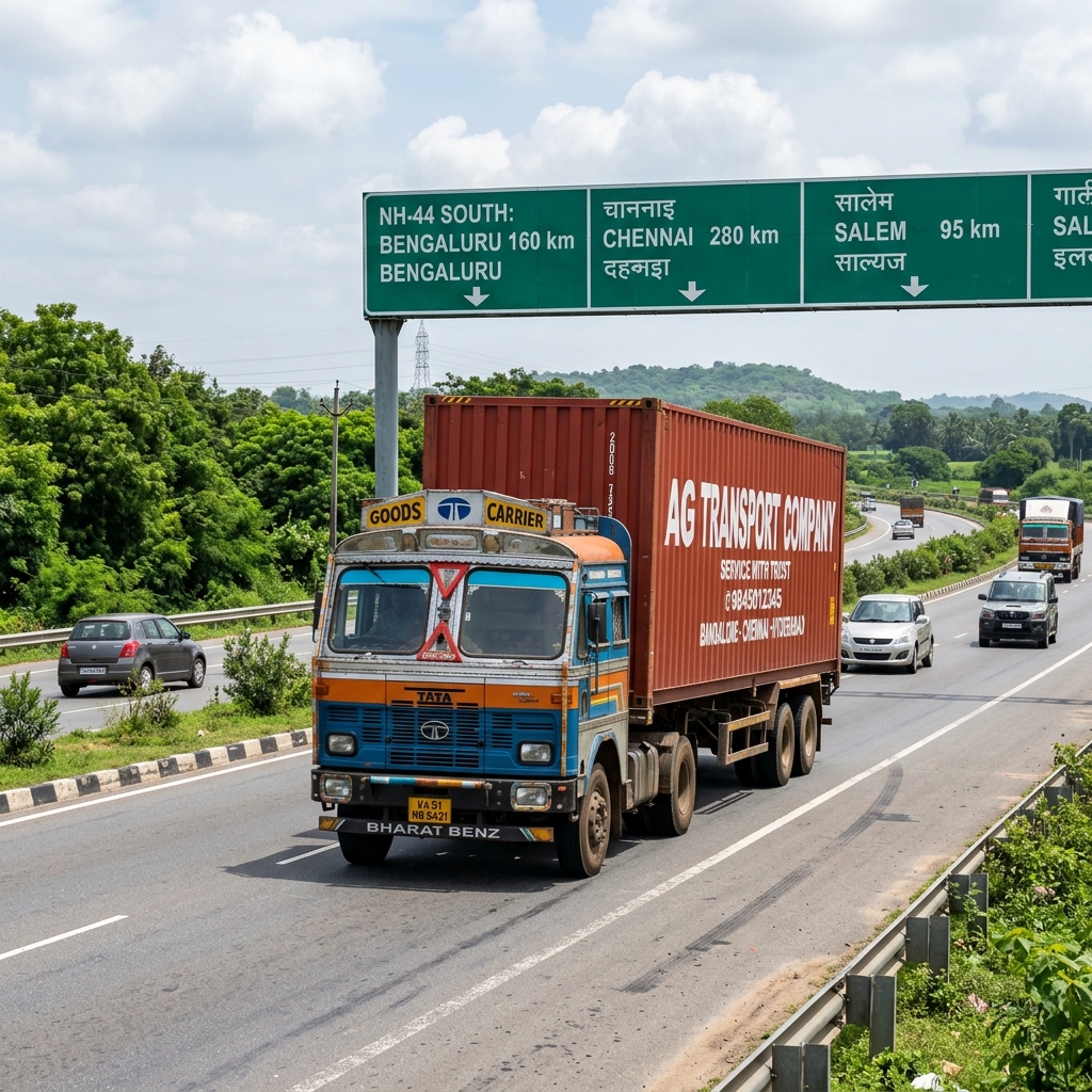 Jaipur to Chennai FTL freight multi axle container truck on NH 44 highway