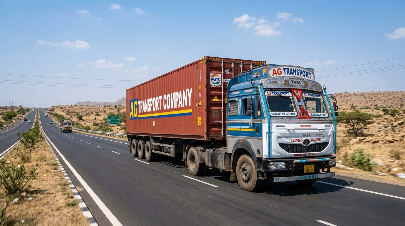 Jaipur to Gandhidham FTL freight transport commercial container truck on NH-27 highway to Kandla Port