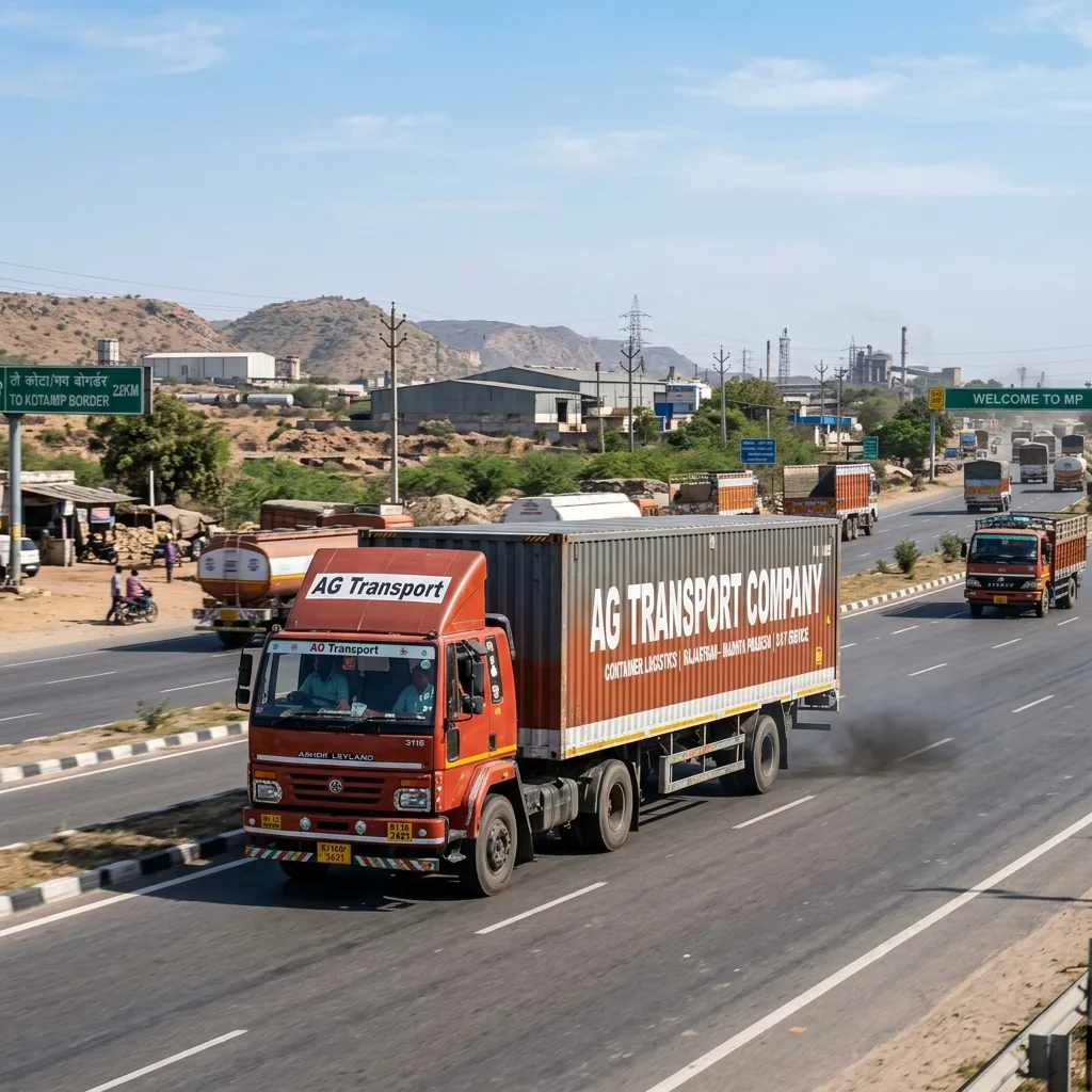Jaipur to Gwalior FTL transport container truck on NH 21 highway