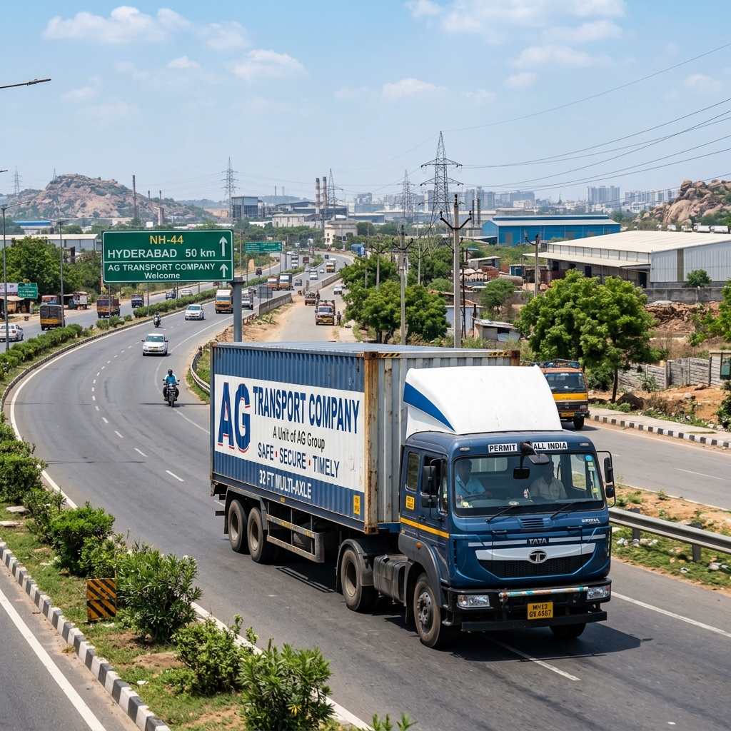 Jaipur to Hyderabad full truckload freight multi axle container truck on NH 44 highway