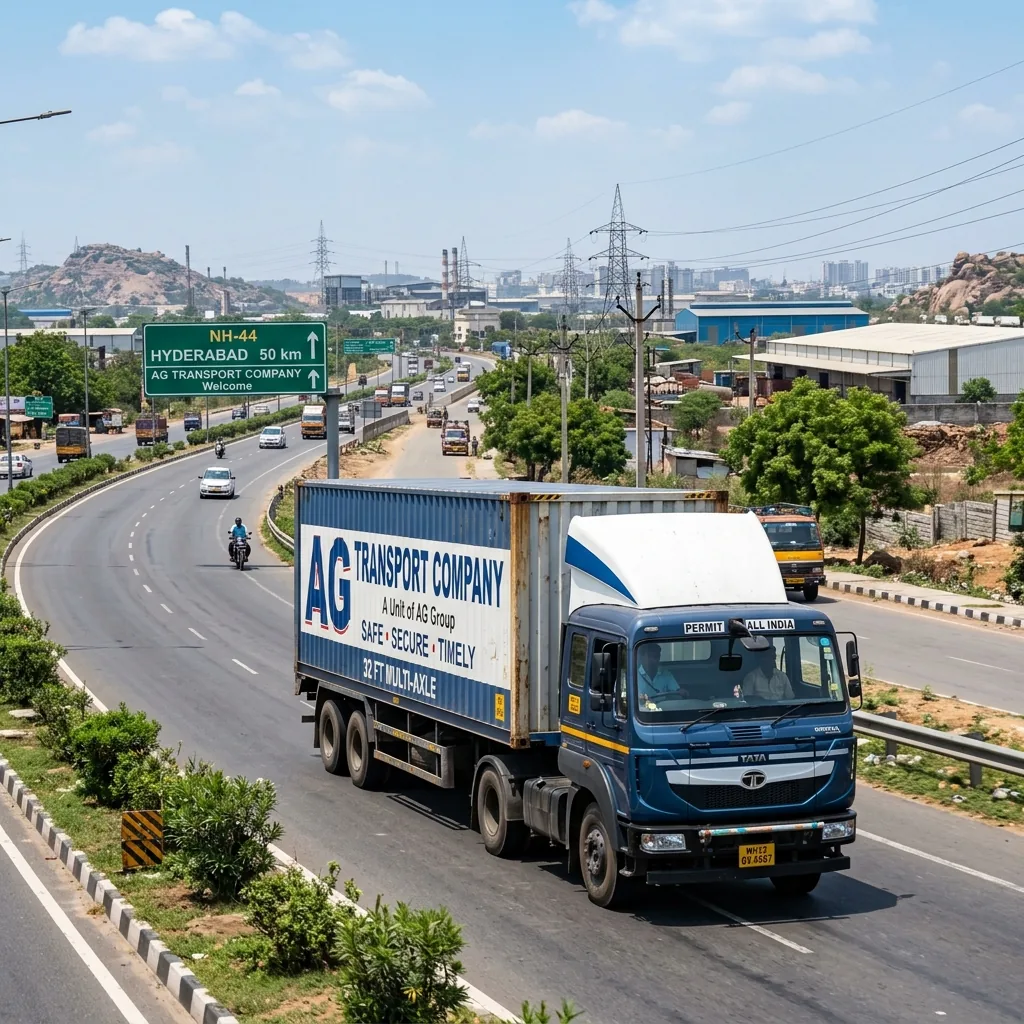 Jaipur to Hyderabad full truckload freight multi axle container truck on NH 44 highway