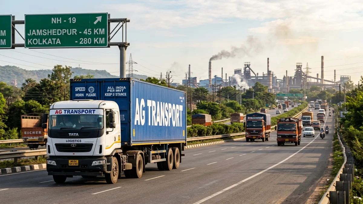 Jaipur to Jamshedpur FTL freight transport Tata multi axle container truck on NH-19 expressway