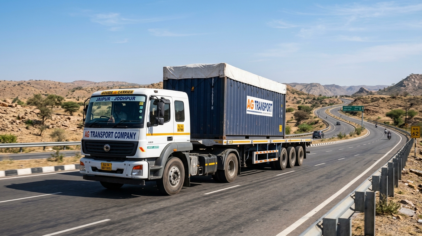 Jaipur to Jodhpur FTL freight transport 32 ft container truck on NH-25 highway