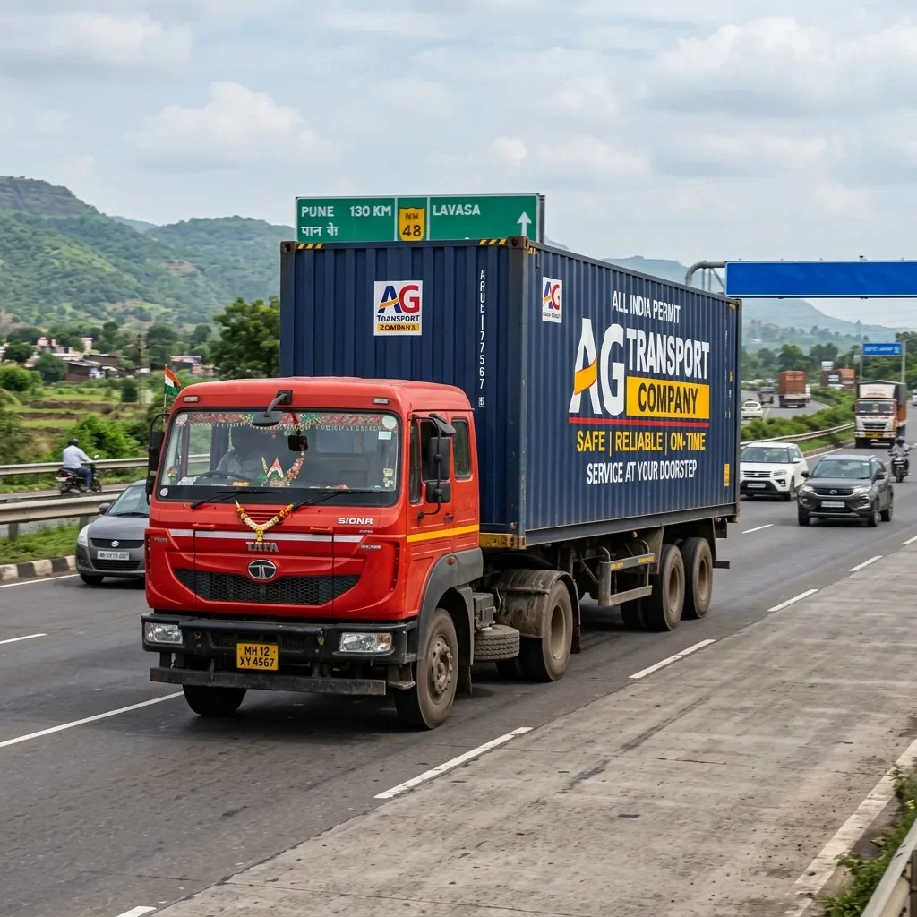 Jaipur to Kolhapur FTL freight transport multi-axle truck hauling heavy castings on NH-48