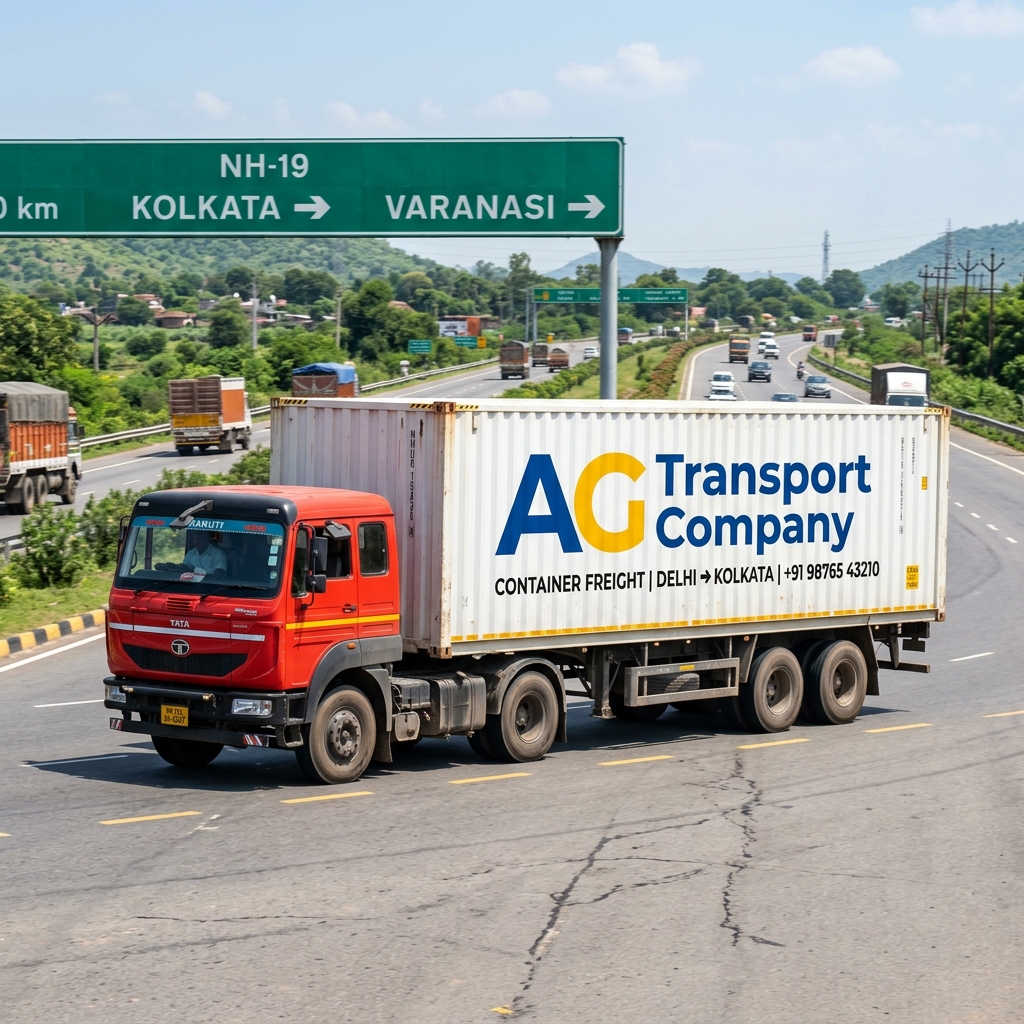 Jaipur to Kolkata FTL freight transport 32-ft container truck on NH-19