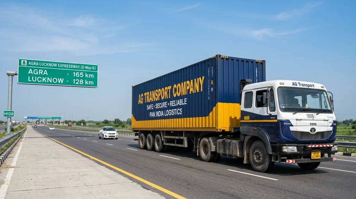 Jaipur to Lucknow FTL freight transport 32 ft container truck on Agra Lucknow Expressway