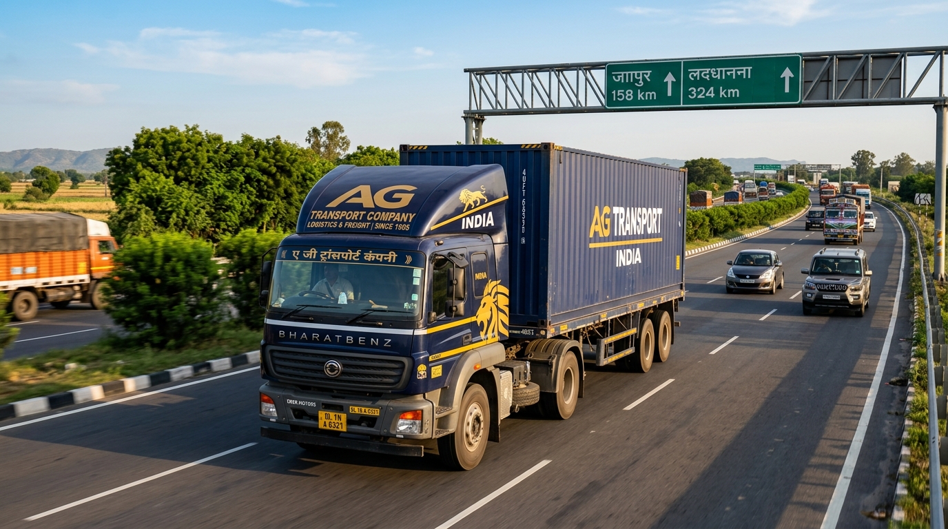 Jaipur to Ludhiana FTL freight transport commercial container truck on NH-152D Trans-Haryana expressway