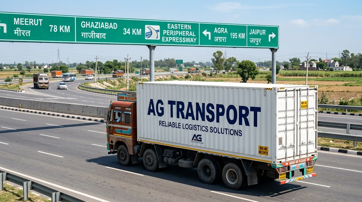 Jaipur to Meerut FTL freight transport container truck on Eastern Peripheral Expressway