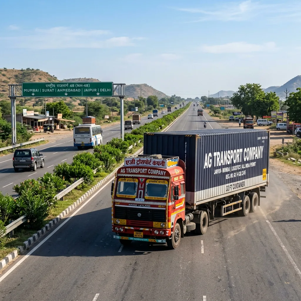 Jaipur to Mumbai full truckload freight container truck on NH 48 highway