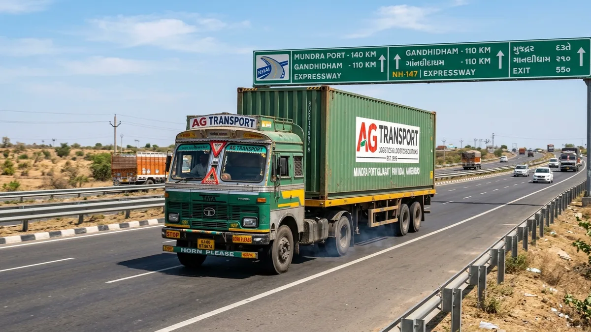 Jaipur to Mundra port FTL freight container truck on Gujarat highway corridor