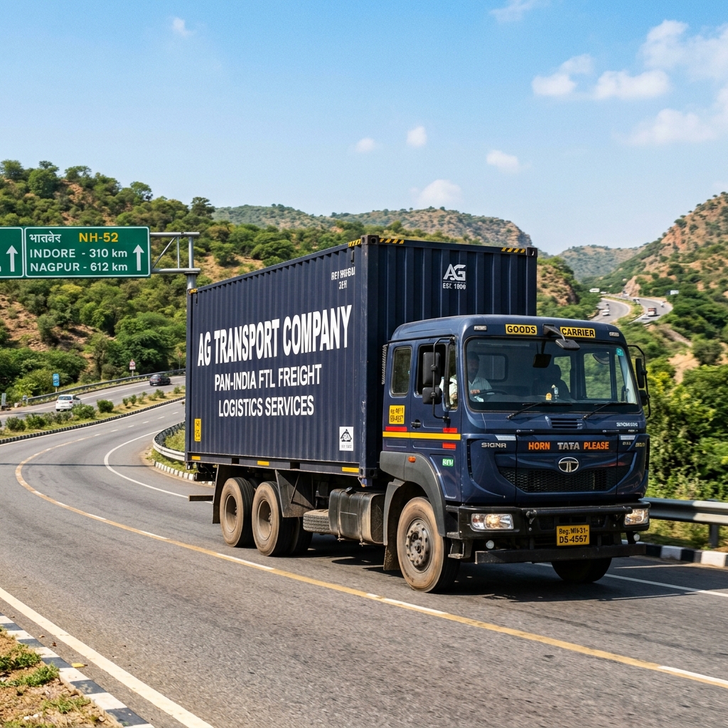 Jaipur to Nagpur FTL freight transport 32 ft multi axle container truck on NH-52 highway