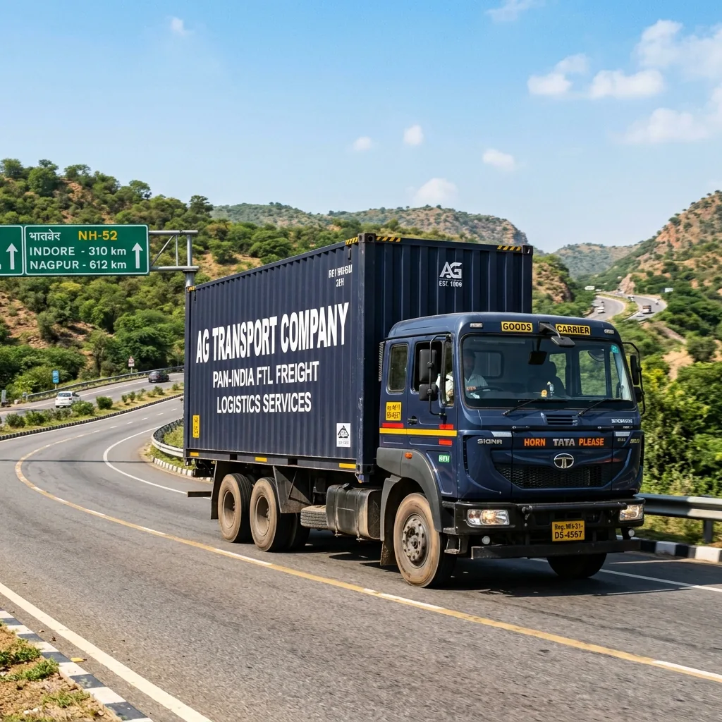 Jaipur to Nagpur FTL freight transport 32 ft multi axle container truck on NH-52 highway