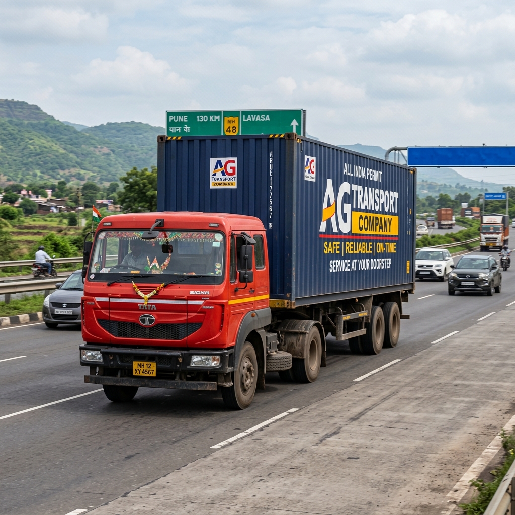 Jaipur to Pune FTL freight transport 32 ft container truck on NH-48 highway