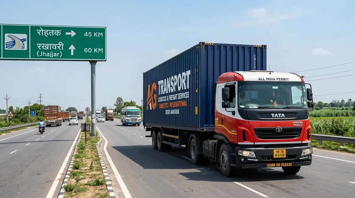 Jaipur to Rohtak FTL freight transport heavy container truck on highway