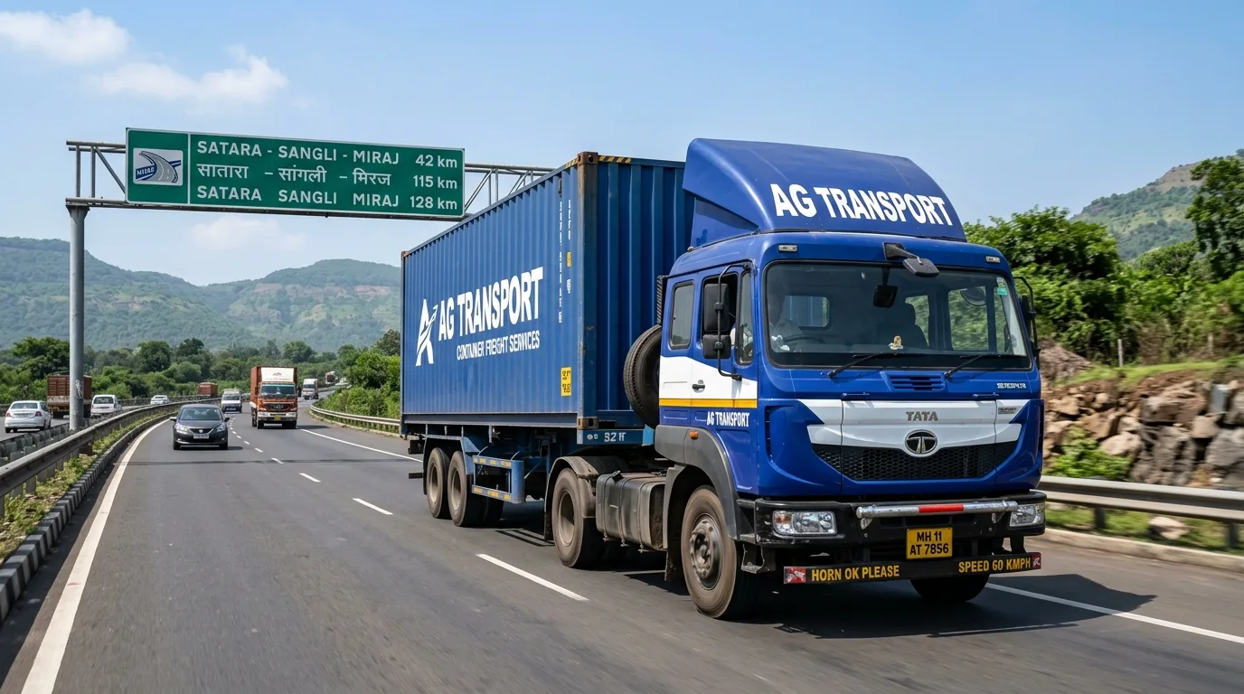 Jaipur to Sangli FTL freight transport commercial multi-axle truck navigating NH-48 Western highway corridor