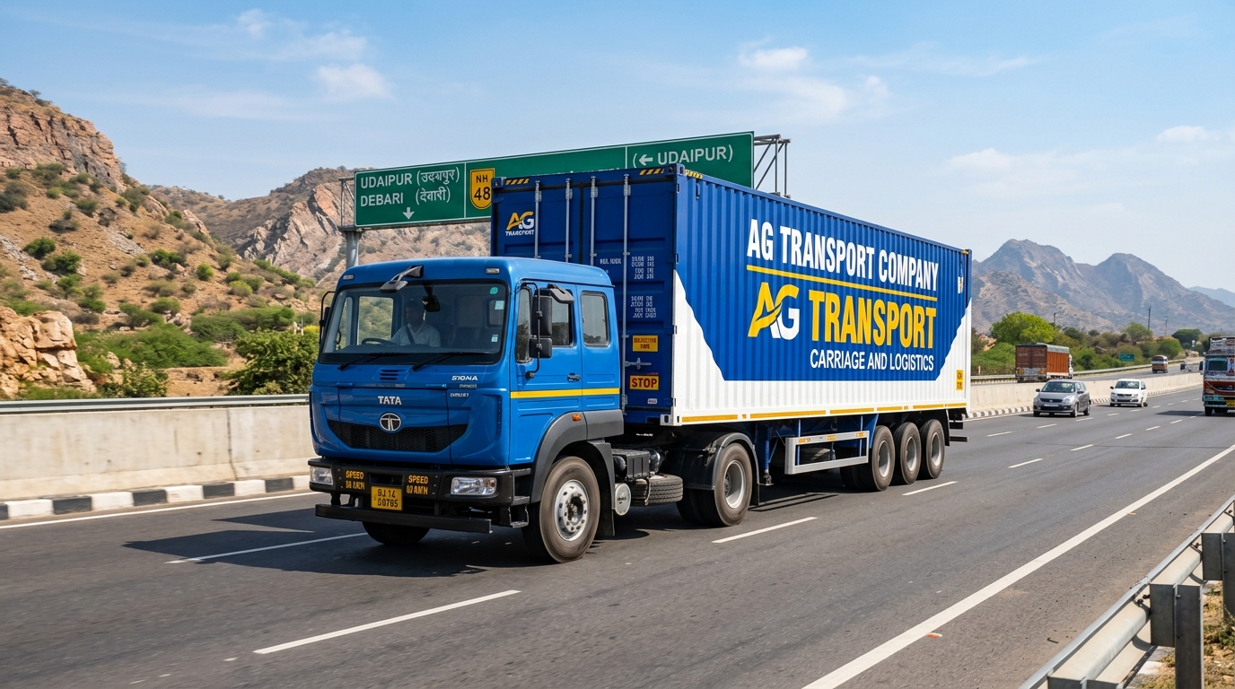 Jaipur to Udaipur FTL freight transport 32 ft container truck on NH-48 highway