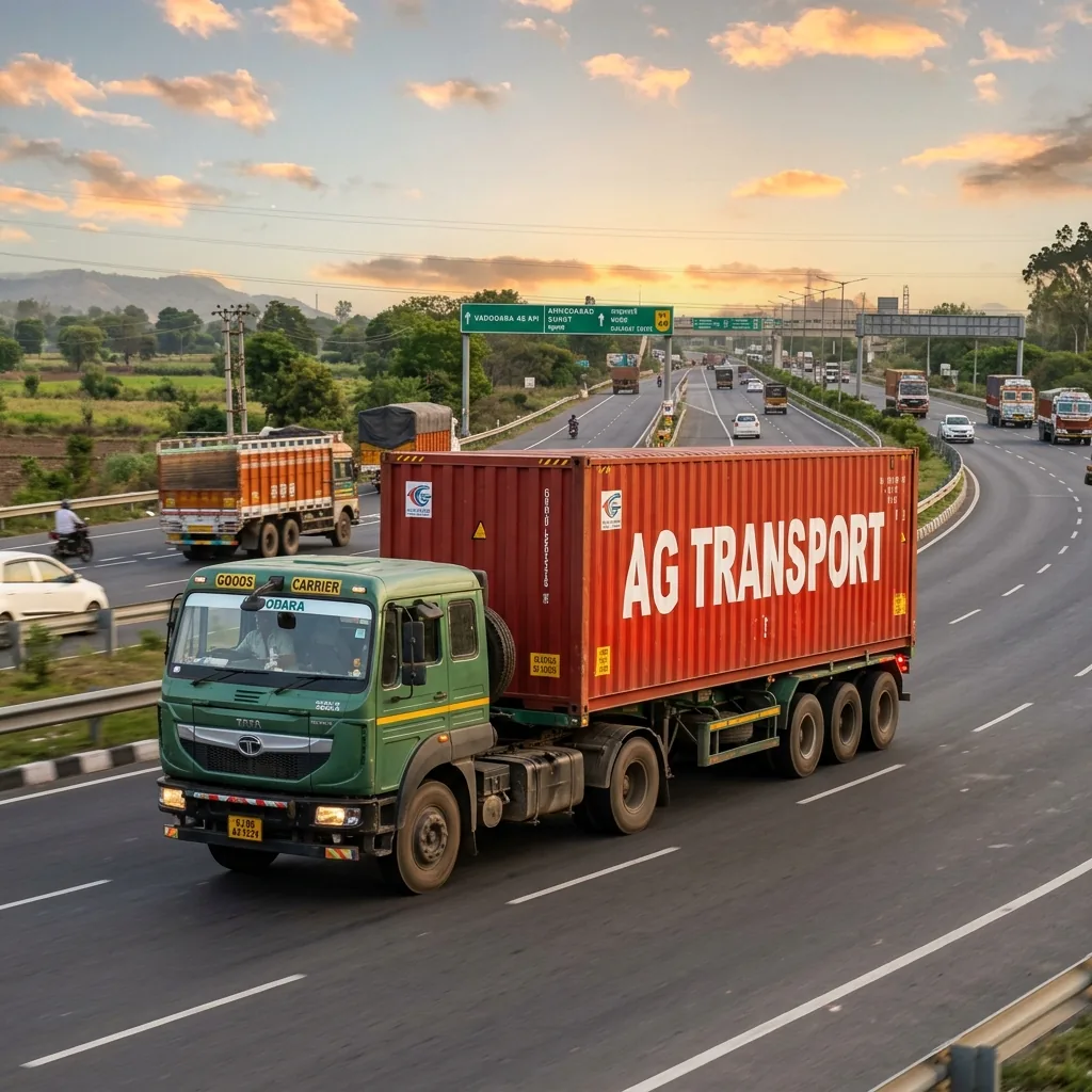 Jaipur to Vadodara FTL freight 32 ft multi axle container truck on highway